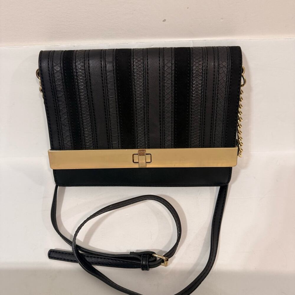 ALDO Classic Black Gold Crossbody Bag Envelope Clutch Evening Purse